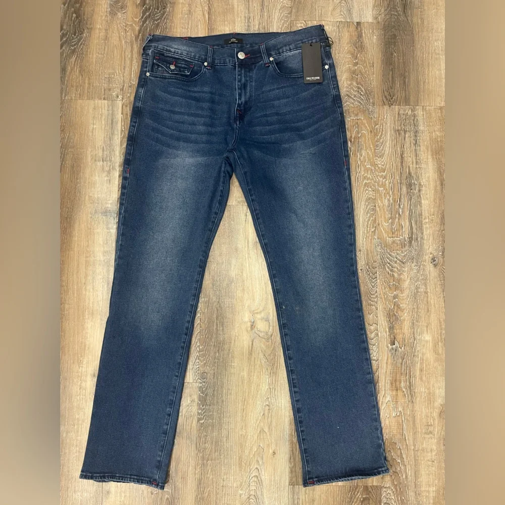 True Religion Men's Dark Blue Straight Jeans, 36x34”, “Ricky” Fit
